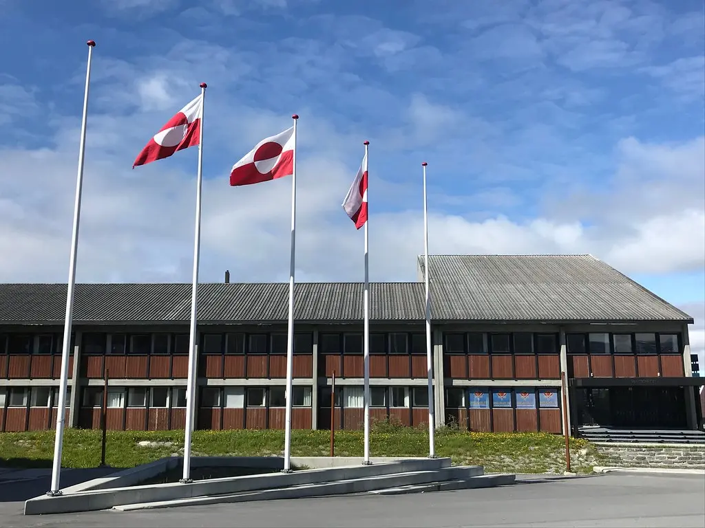 Greenland's parliament building in Nuuk, symbolizing its self-governance.