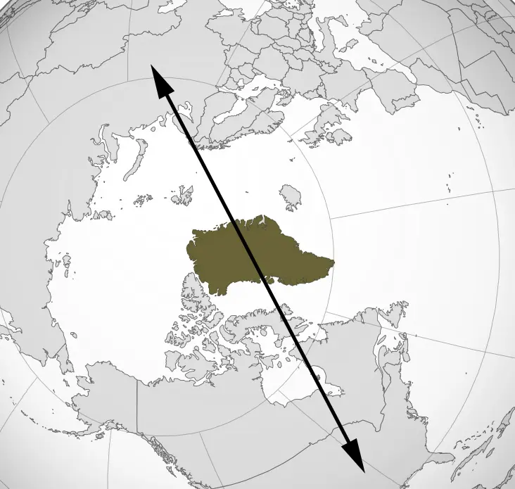 Buying_Greenland_map_arctic_persp_gold_black A map highlighting Greenland’s strategic location in the Arctic.