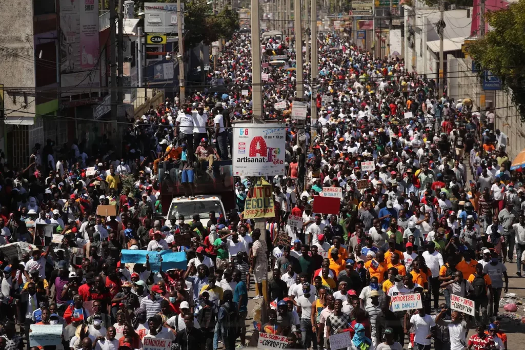 Citizens protesting against political instability and corruption in Haiti.