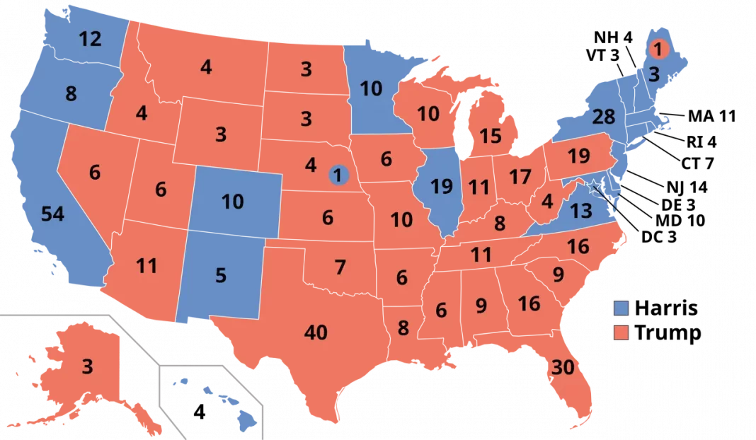 ElectoralCollege2024 A U.S. map highlighting swing states in the Electoral College.