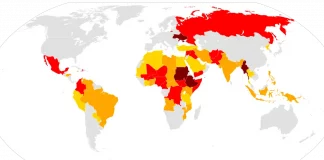 A world map marked with conflict zones representing ongoing global crises.