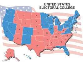 U.S. Electoral College map highlighting electoral votes by state.