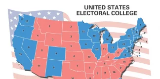 U.S. Electoral College map highlighting electoral votes by state.