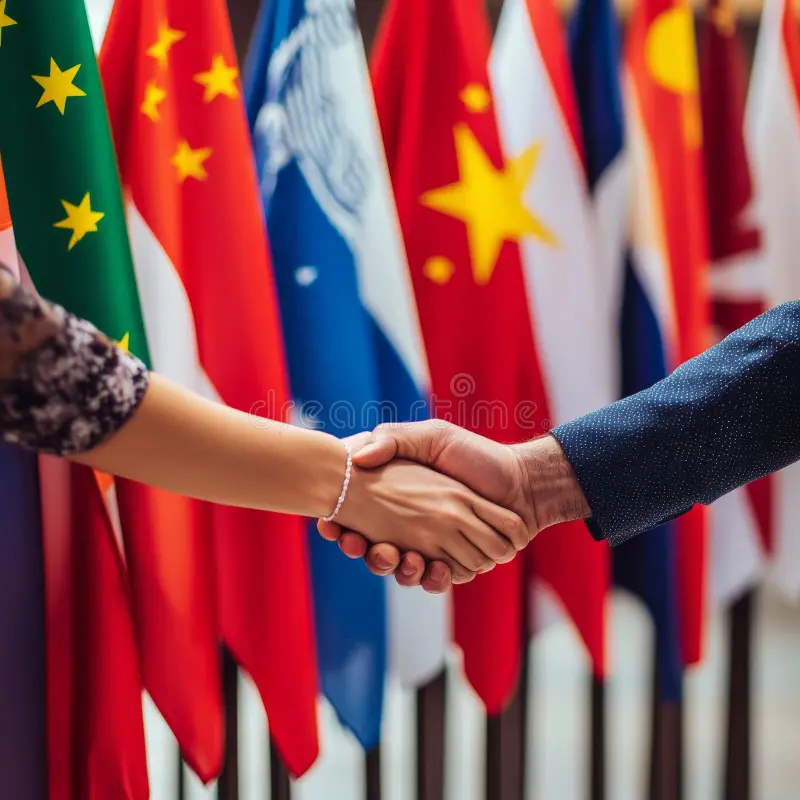 international-relations-diplomacy-cooperation-close-up-handshake-world-flags-international-relations-diplomacy-338963276 Diplomats shaking hands at an international summit representing global diplomacy.