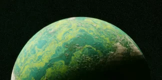 A green planet concept with trees and a globe, symbolizing sustainability.