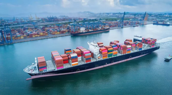 Supply Chain Disruptions: Causes and Solutions in 2025 Aerial view of cargo ships and containers at a port.
