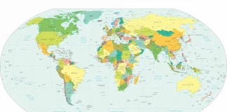 A world map with global highlights representing major events.