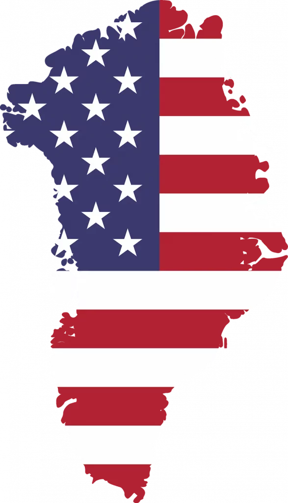 Greenland with an overlay of the American flag.