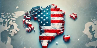 Map of Greenland with an American flag overlay.