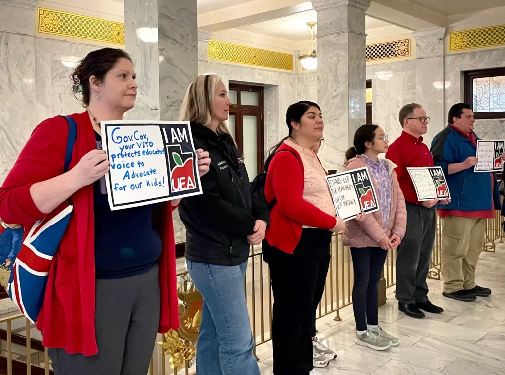 Utah teachers protest at the state capitol.