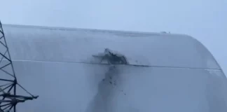 Chernobyl radiation shield after Russian drone strike.