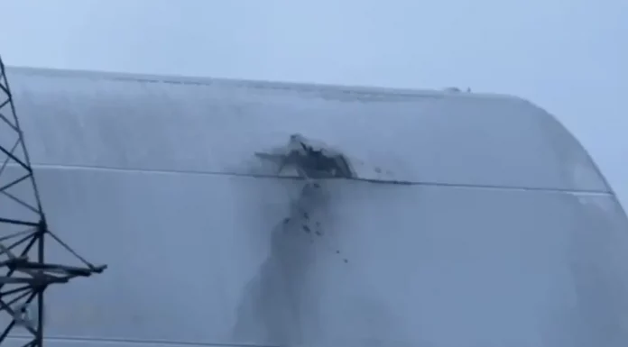 BREAKING: Russian Drone Strike Damages Chernobyl Radiation Shield (Video) Chernobyl radiation shield after Russian drone strike.